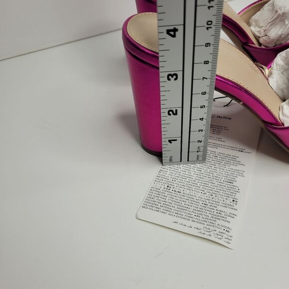 The Drop Pattie High Block Heeled Mule Sandal Hot Pink Metallic Size 6.5 Retro - Picture 4 of 8